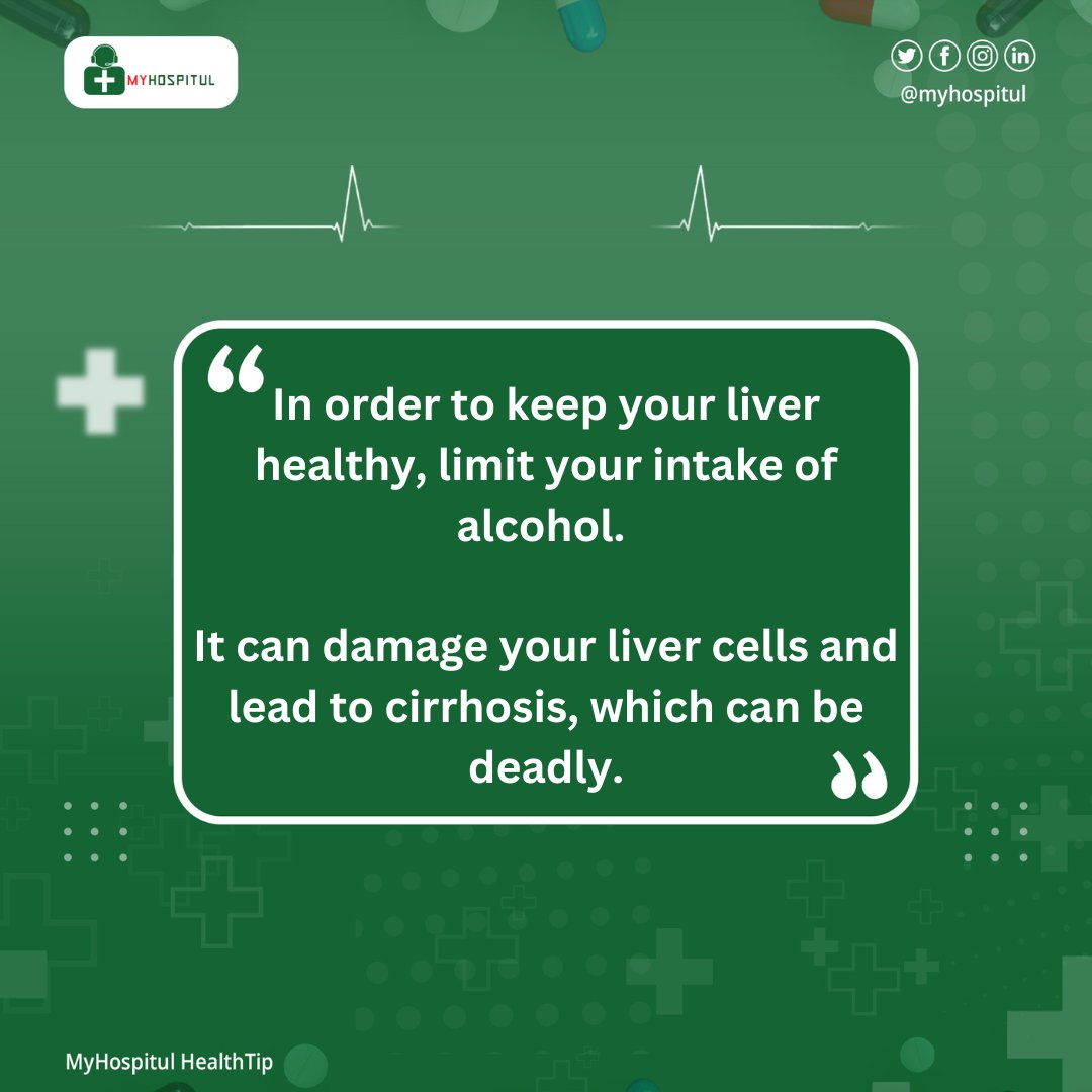 MyHospitul's tweet photo. Reduce or stop your alcohol intake to reduce your risk of having liver cirrhosis

Liver Cirrhosis is a late stage liver disease. It is a  permanent scarring that damages your liver and interferes with its functioning. It can lead to liver failure.

#myhospitul #health #alcohol https://t.co/Ax1RcwoCOz