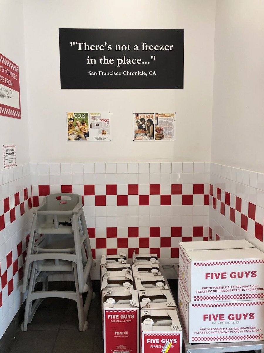 moe52's tweet photo. Sitting at Five Guys and looking at all the signage. Thinking that Five Guys is like a guy who can't stop talking about himself.  But somehow, I don't mind, because he's such a good guy.

Good brand. And killer fries.

#marketingforentrepreneurs https://t.co/C3sDlyvnc1