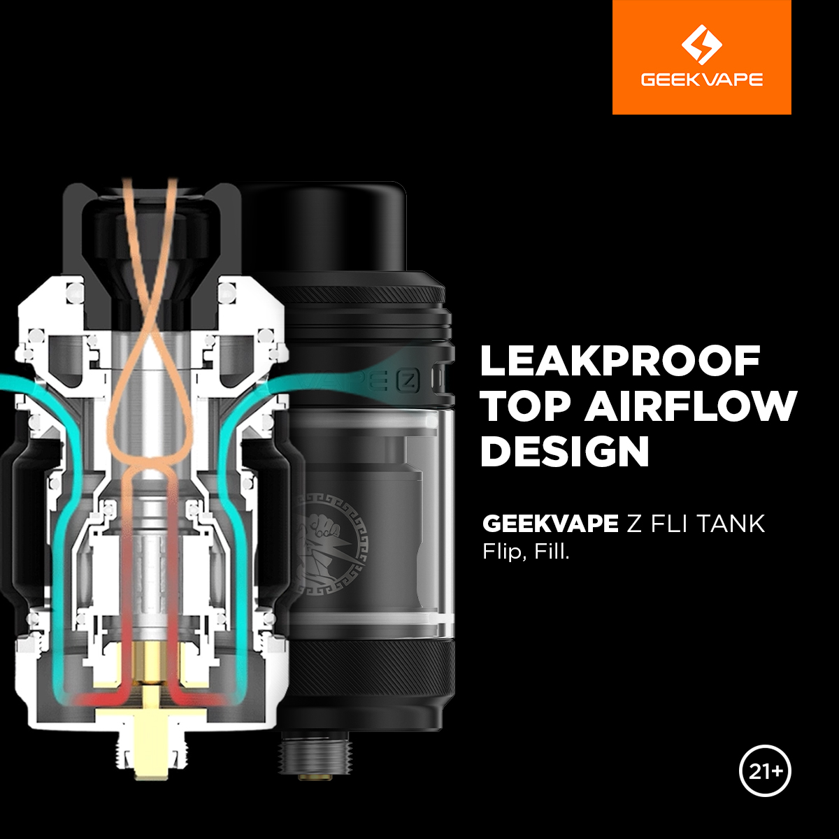 GeekvapeTech's tweet photo. Industry-leading Leakproof Top Airflow Designπ
Top airflow design produces massive clouds and phenomenal flavor while preventing e-juice from leaking.π¨
#geekvape #geekvp #zflitank https://t.co/74qH1RQcG3