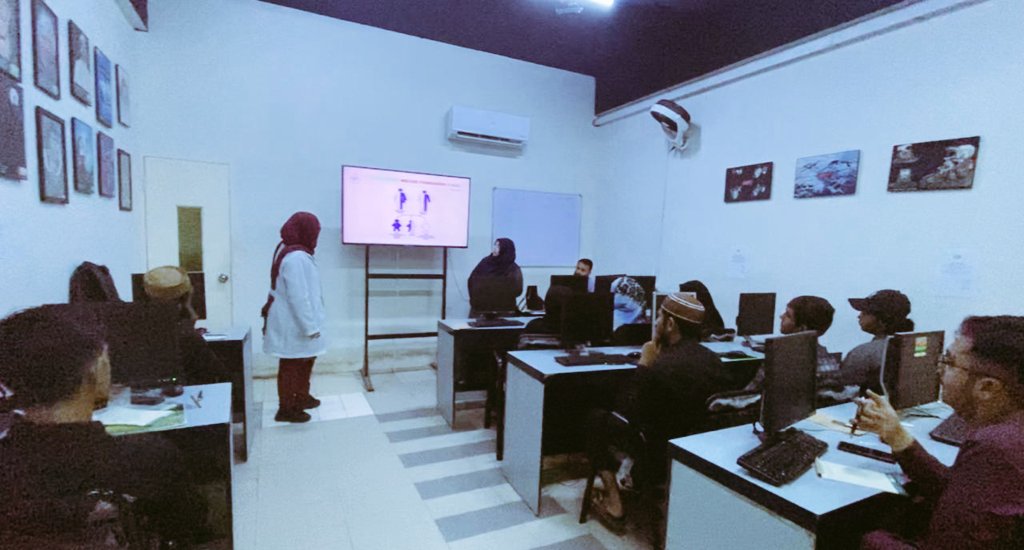 NgoMuhammadi's tweet photo. The Muhammadi Welfare Foundation conducted an awareness session at Arena IIchundrigar. Project Coordinator Sammar Fatima &amp; Medical Officer Dr. Kanza Panhwar also gave a presentation to the students and teachers of Arena Multimedia. https://t.co/CZxGX5rxZc