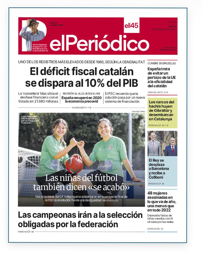 PSlvia's tweet photo. Dues joves del #BaixMontseny són portada @elperiodico_cat avui! Juguen a futbol i van fer un treball sobre la desigualtat al futbol femení...elles són el futur que es planta al patriarcat! ✊🏽💜
#SeAcabó #PowerGirl https://t.co/lmKT3kdEsk