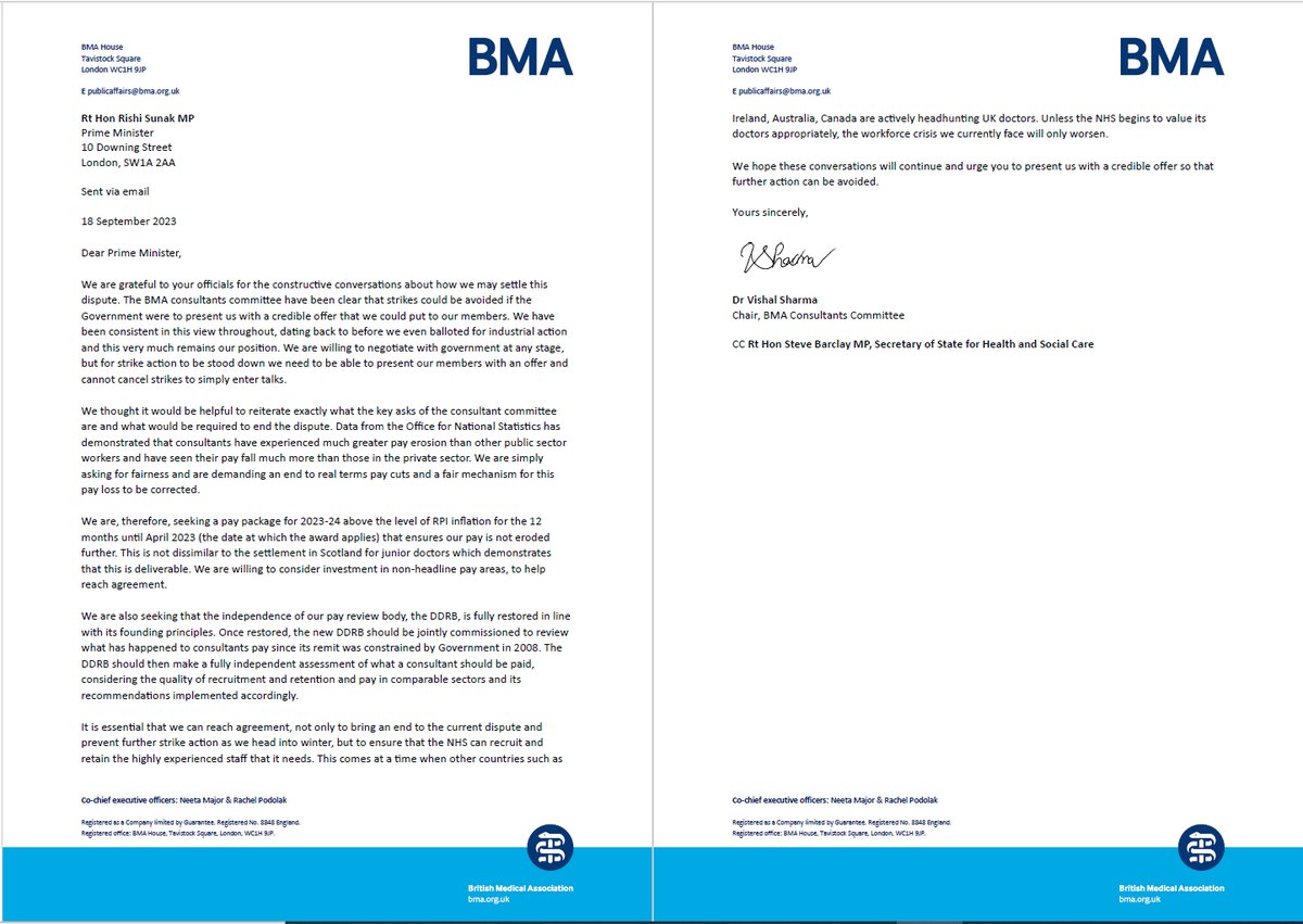 BMA Consultants (@bma_consultants) on Twitter photo Read BMA Consultants Committee Chair <a href="/Vish_Sharm/">Vishal Sharma</a>'s letter to <a href="/RishiSunak/">Rishi Sunak</a> on reaching an agreement to end the pay dispute. You can also read our full press statement here: bma.org.uk/bma-media-cent… Read BMA Consultants Committee Chair <a href="/Vish_Sharm/">Vishal Sharma</a>'s letter to <a href="/RishiSunak/">Rishi Sunak</a> on reaching an agreement to end the pay dispute. You can also read our full press statement here: bma.org.uk/bma-media-cent…