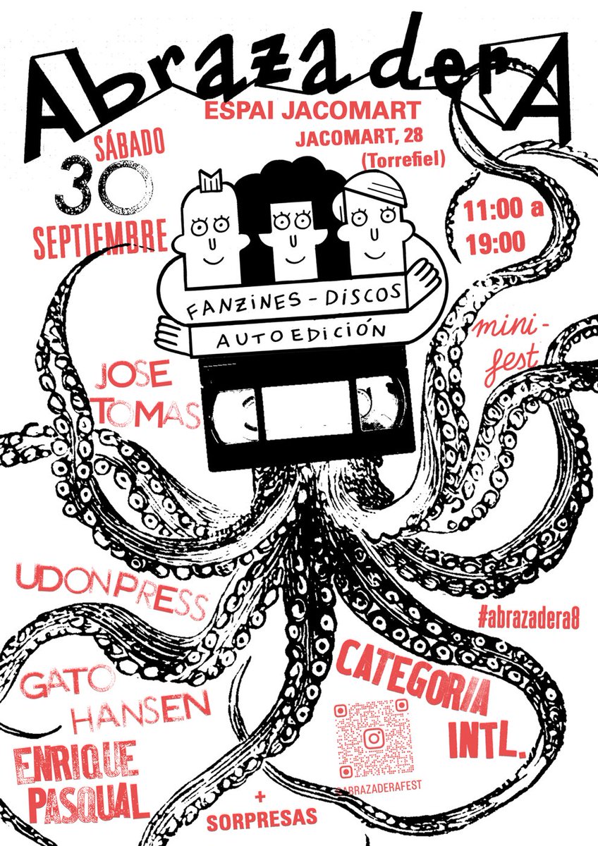 abrazaderafest's tweet photo. Ya tenemos cartel para la próxima edición del ABRAZADERA minifest: sábado, 30 de Septiembre en @EspaiJacomart (c/Jacomart, 28) en el barrio de Torrefiel. https://t.co/u1cyjVEvDX