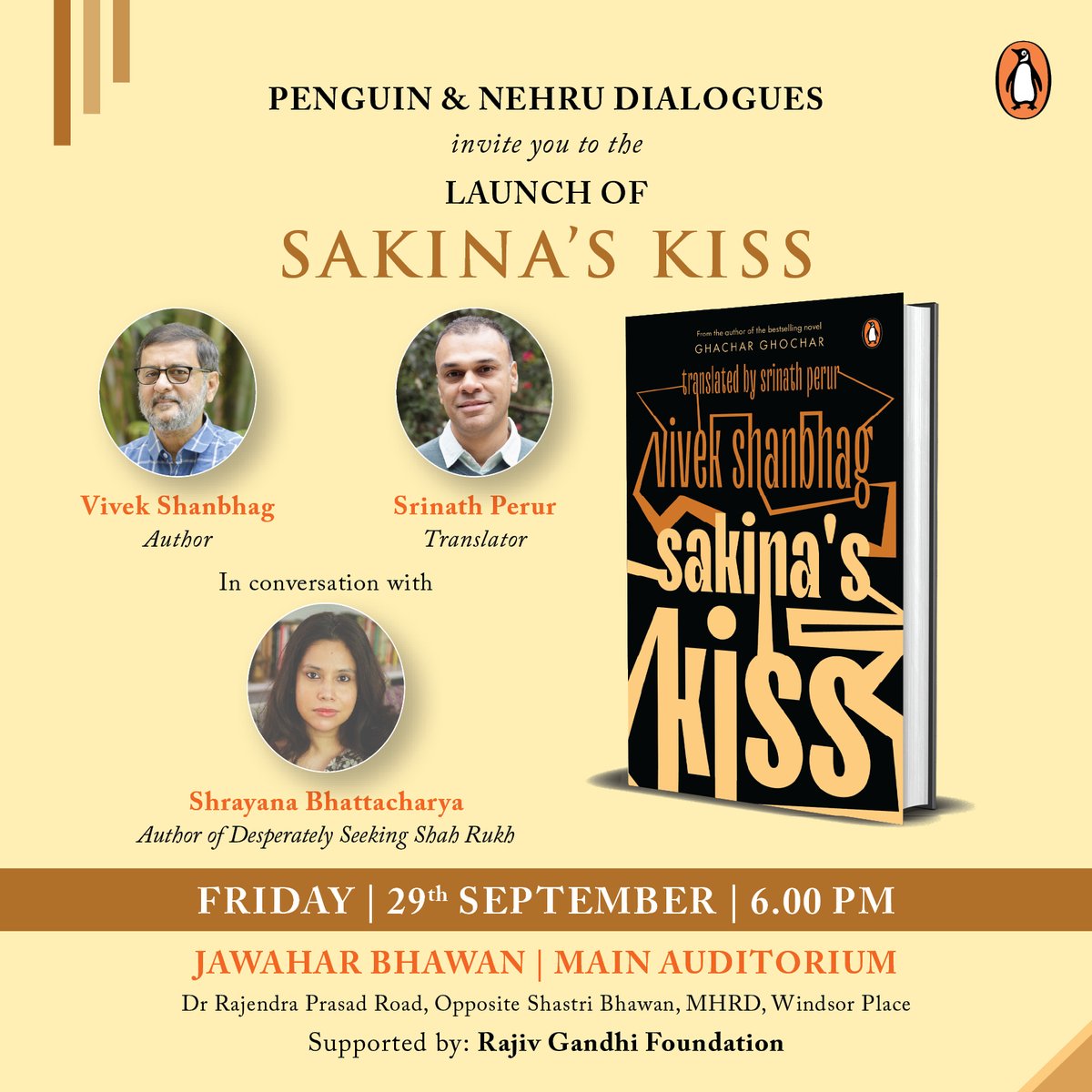 hold your horses for THE event of the season! #SakinasKiss author <a href="/VivekShanbhag0/">VIvek Shanbhag</a> and translator <a href="/sperur/">Srinath</a> will be in conversation with <a href="/BShrayana/">Shrayana B</a>! Mark your calendars and scribble in your diaries 🗓️
