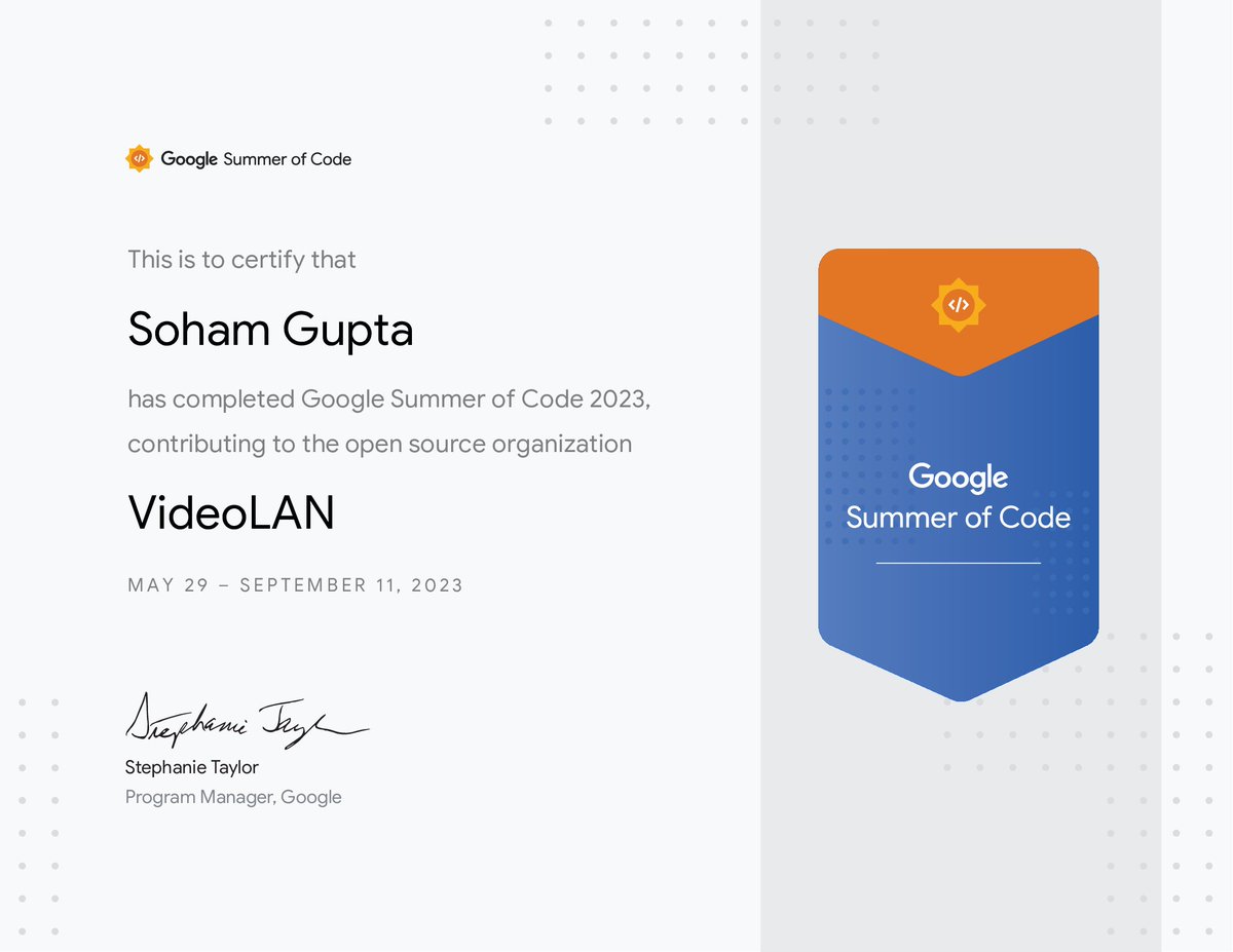 sohamgpt's tweet image. Very pleased to announce that I successfully completed my GSoC&apos;23 journey with @videolan 

I would like to thank the community for this opportunity and my mentor Alaric Sénat for his awesome guidance throughout the project.

#GSoC #opensource  #development #shareinpublic  #vlc
