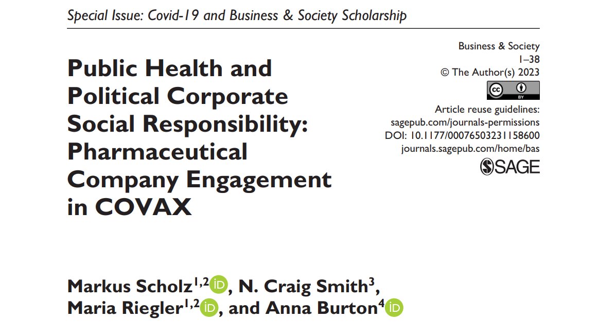 Why do pharmaceutical companies engage with COVAX? What factors motivate, facilitate, and hinder their engagement? Read a new study by <a href="/Scholz101/">Markus Scholz</a>, Smith (<a href="/INSEAD/">INSEAD</a>), <a href="/mariariegler/">Maria Riegler (mastodon:@mariariegler@bhre.social)</a> (<a href="/tudresden_de/">TU Dresden</a> <a href="/FHWienAT/">FHWien der WKW</a>) &amp; <a href="/AnnaMBurton/">Anna M. Burton</a> (<a href="/WIFOat/">WIFO</a>). ONLY FIRST &amp; OPEN ACCESS: doi.org/10.1177/000765…