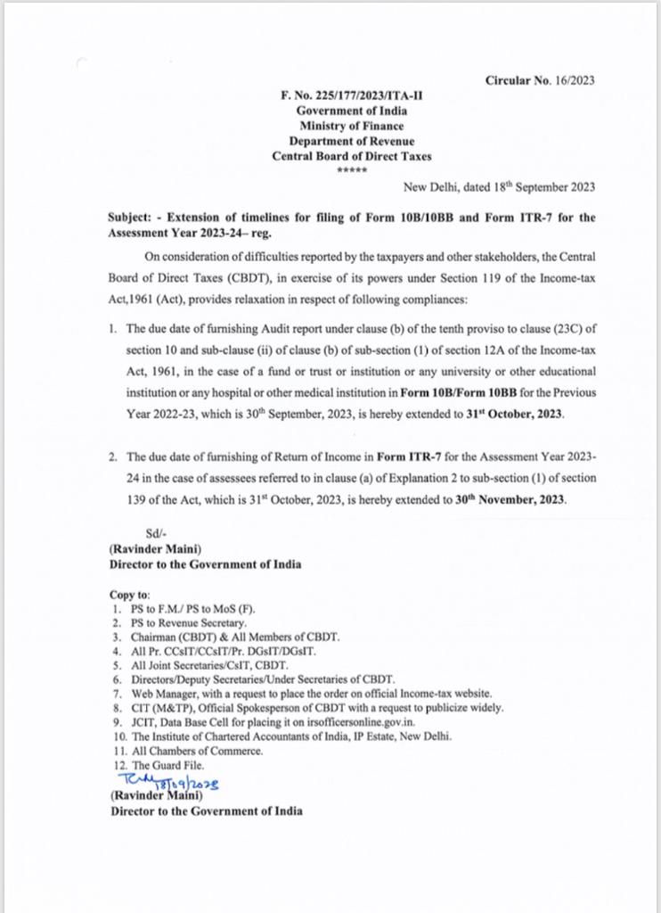 KapilDKumar's tweet photo. Extension is only for ITR 7 and Form 10B/10BB
NO EXTENSION FOR ITR 6 https://t.co/NOqzyUyvGW