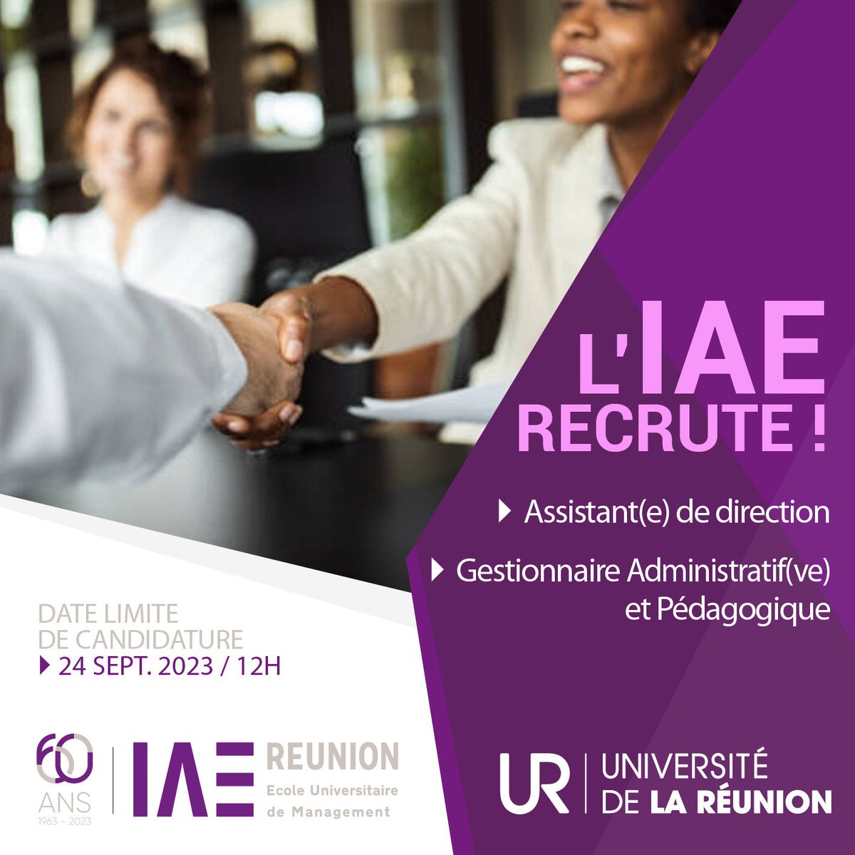 🤝 L’IAE Réunion recrute :
Pour en savoir plus 
👉 eu1.hubs.ly/H05rmlJ0
👉 eu1.hubs.ly/H05rpfh0

#IAE #IAERéunion #UniversitéLaRéunion