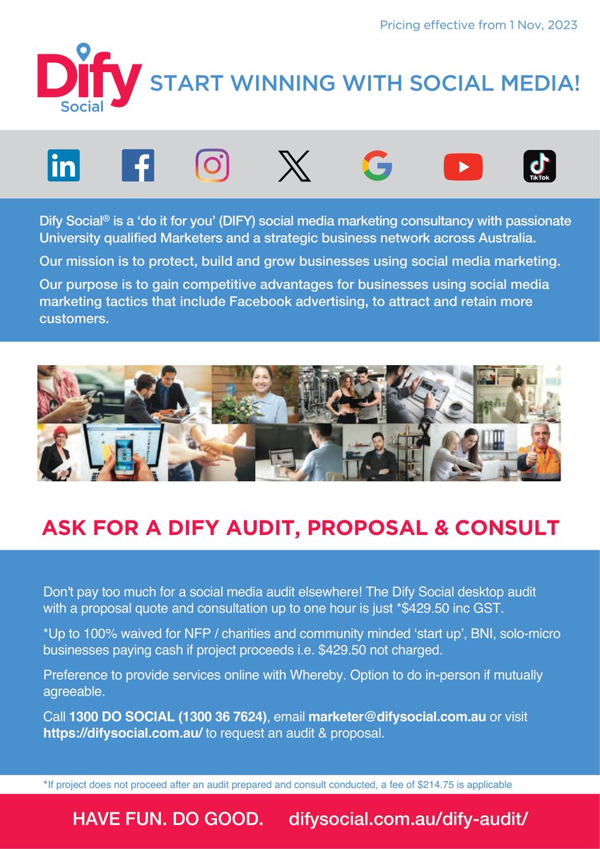 DifySocial's tweet photo. 📍 @DifySocial provides its business social media marketing services as products (‘SaPs’). Updated products, plans &amp; pricing are proposed from 1 Nov, 2023 [blog] https://t.co/DlVqoXldeT 

#supportlocal #smallbusiness #difysocial #socialmediamarketing 🌐 https://t.co/Ob9J1yu5Wx https://t.co/zDL0f5zzJ8