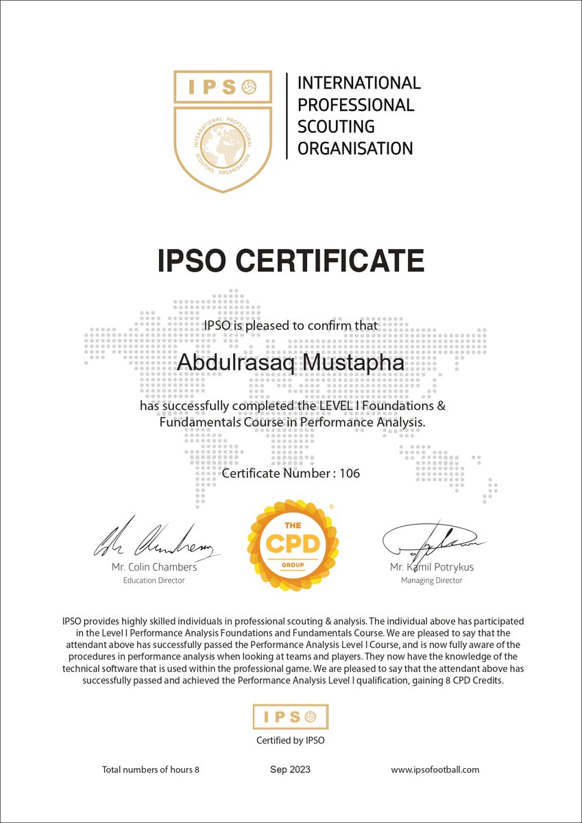 geekmaros's tweet photo. Alhamdulillah!!!
Passionate about both the Tech and Sporting industries, particularly football! ⚽️ I'm constantly exploring ways to merge my technical prowess and love for the game to create value.

 Excited to share that I've completed the LEVEL 1 Foundations and Fundamentals Course in Performance Analysis by IPSO @ipsofootball. 

 This program delved deep into Team and Player Analysis, utilizing cutting-edge Software and Technology👨‍💻.  Ready to revolutionize the sporting industry with my software engineering skills! 

These experiences will come in handy as we are building @proplaydigital

 #TechMeetsSport #IPSOGraduate #GameChanger