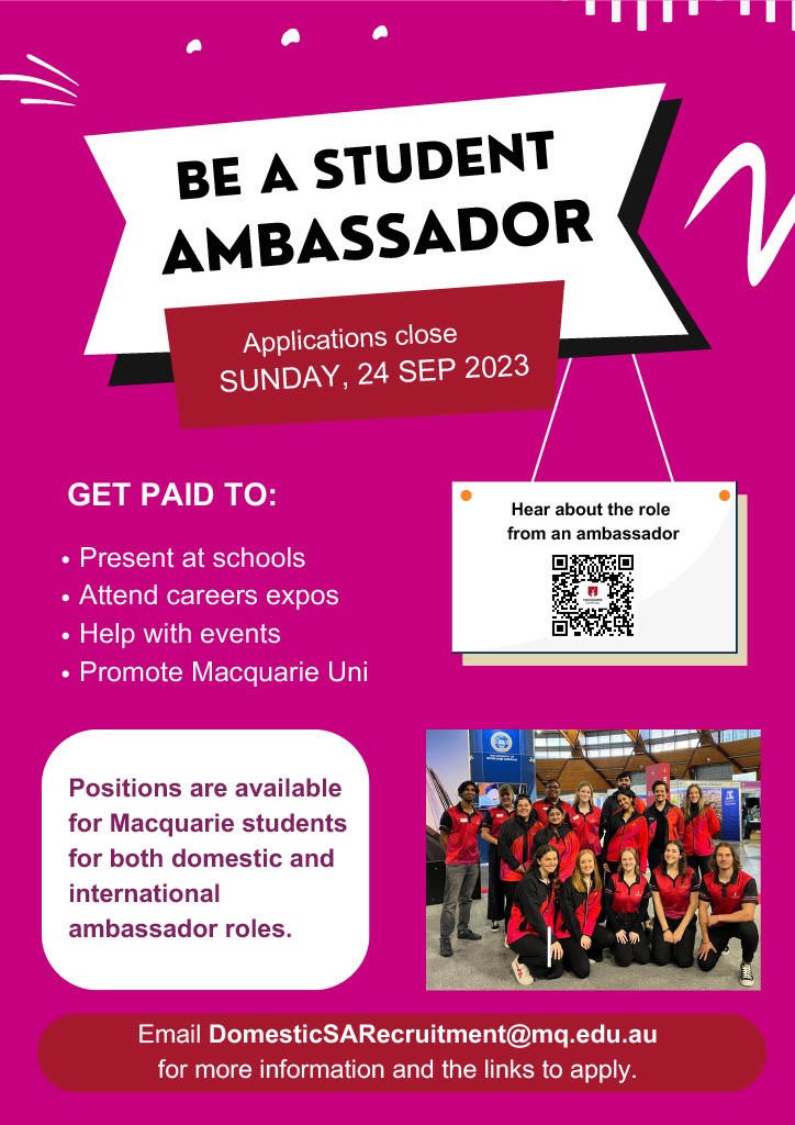 The Global and Domestic Student Recruitment team has exciting opportunities for current Macquarie University students wanting to develop new skills, make connections and promote the University to the next generation! 👩‍🎓

Click the link in our bio for more information 🔗