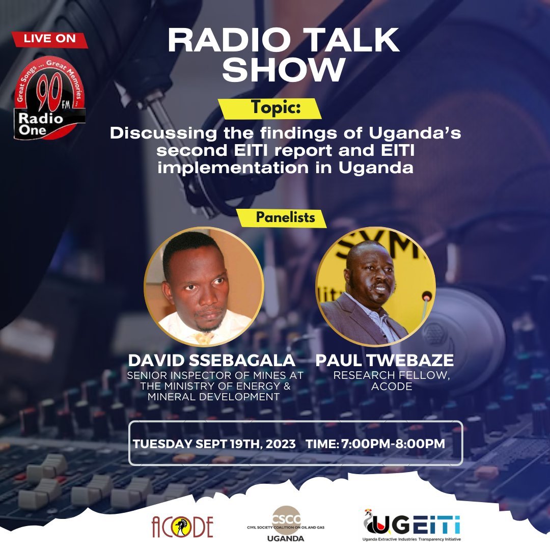 Don't miss out on this insightful discussion on the key findings of the 2nd EITI report, happening this evening on @RadioOneFM90 from 7-8pm. Tune in. #ExtractivesUg #transparency