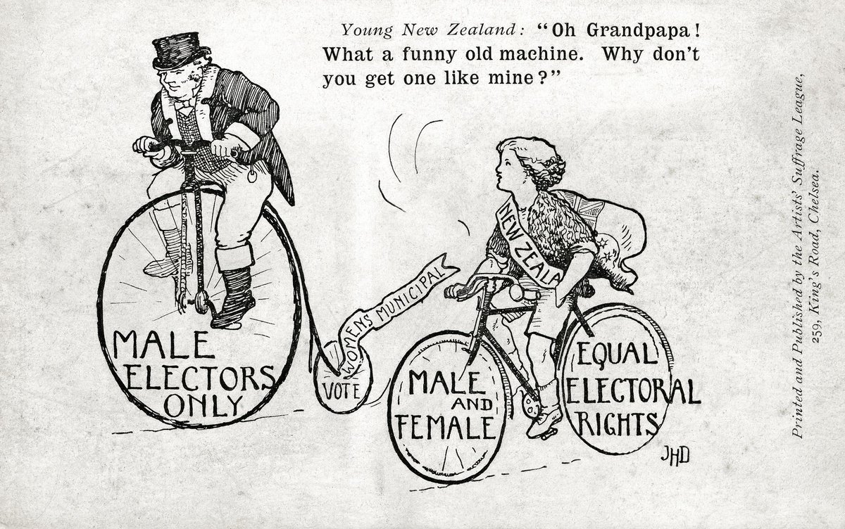 New Zealand became the first country in the world to grant women the vote, #OnThisDay in 1893. This Artists’ Suffrage League postcard celebrates the historic event. bit.ly/3t288r1