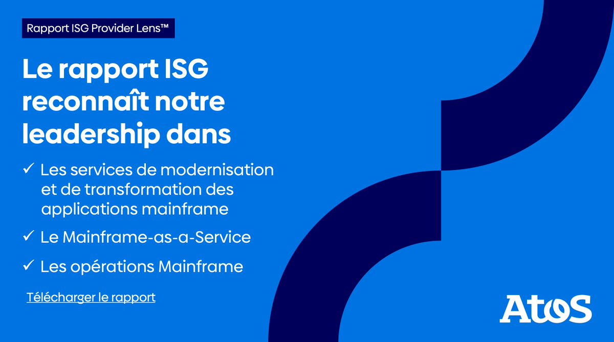 AtosFR's tweet photo. Le rapport Provider Lens™ 2023 d’@isg_news met en avant l'offre complète de services d'Atos, sa réputation et ses capacités à accompagner les transformations stratégiques. Téléchargez le rapport (en anglais)➡️ https://t.co/YusCPYKcrB #MainframeModernization #MainframeAsAService https://t.co/VFy5q7q3zX