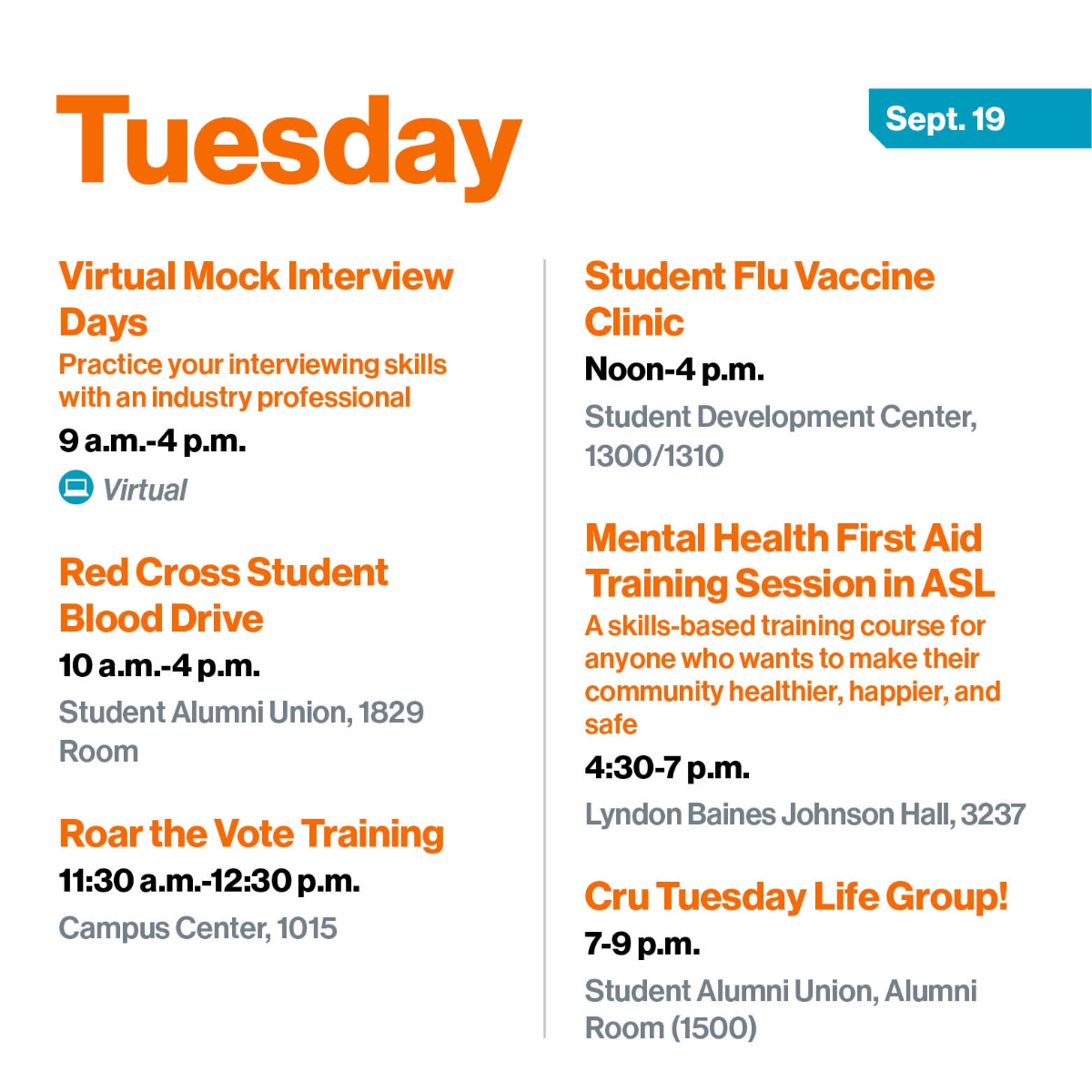 Hey Tigers! Check out some of these student health events to stay healthy this fall