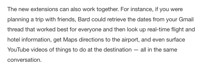 Google's Bard chatbot can now tap into your Google apps, double check answers and more https://t.co/MPfr4lU57W
