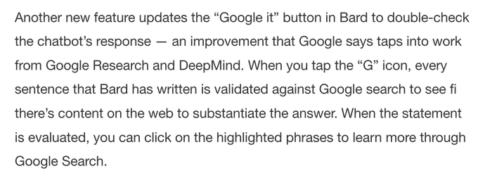 Google's Bard chatbot can now tap into your Google apps, double check answers and more https://t.co/MPfr4lU57W