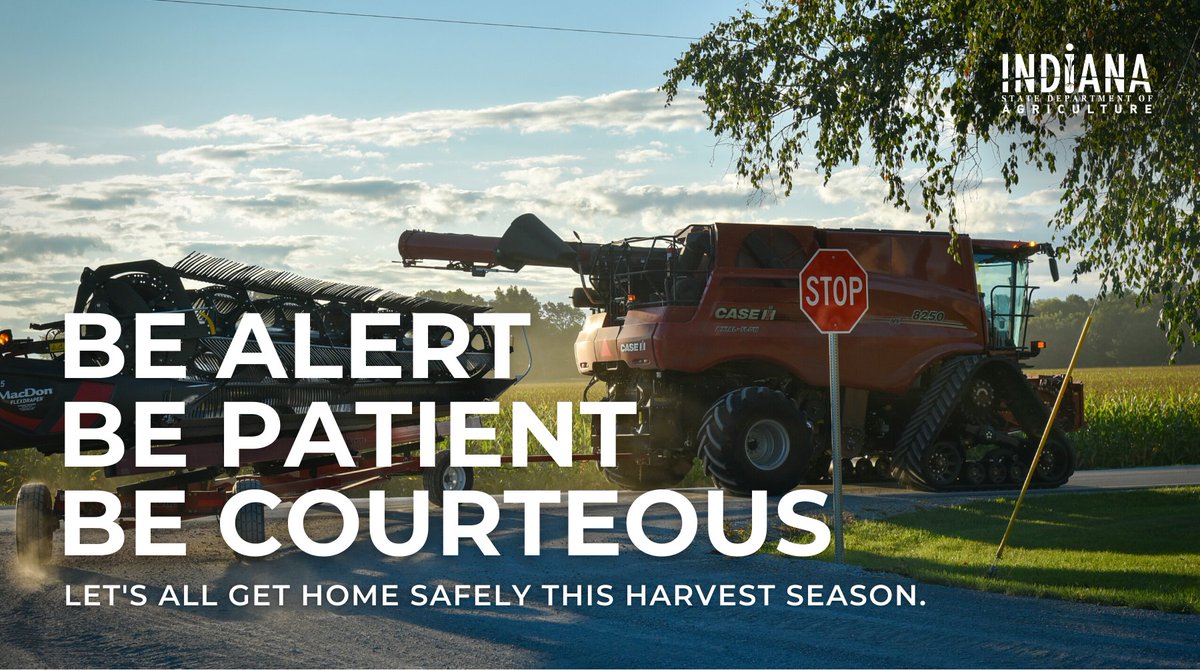 Happy harvest, Hoosiers! Farmers across the state are beginning to harvest this year's crop which means you are more likely to meet large farm equipment on the roads. 🚜⚠️

🔎Find a list of tips to ensure you know how to safely navigate around equipment → bit.ly/46dM0bt