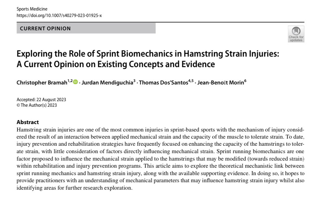 🆕 Exploring the role of Sprint Mechanics in Hamstring Strain Injuries 🆕 In our new article we discuss the mechanistic link between sprint running mechanics & hamstring strain. @jb_morin @TomDosSantos91 @zentrumsport link.springer.com/article/10.100…