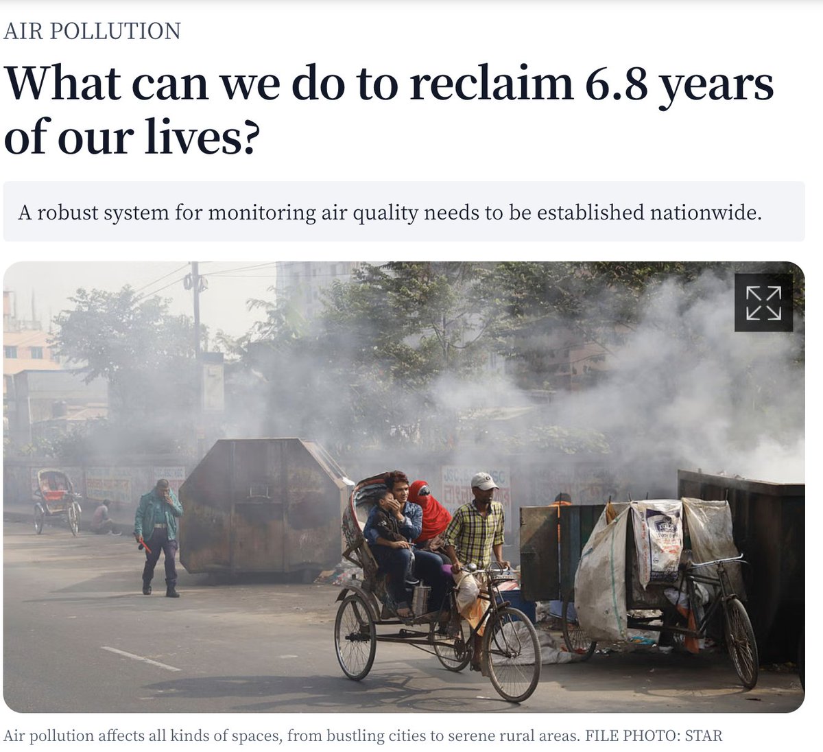 The revelation that Bangladesh faces a 6.8-year life loss due to #airpollution is alarming. Street-level #airquality data in real time are crucial to understanding and addressing the root causes. ow.ly/iM4l50PNer1