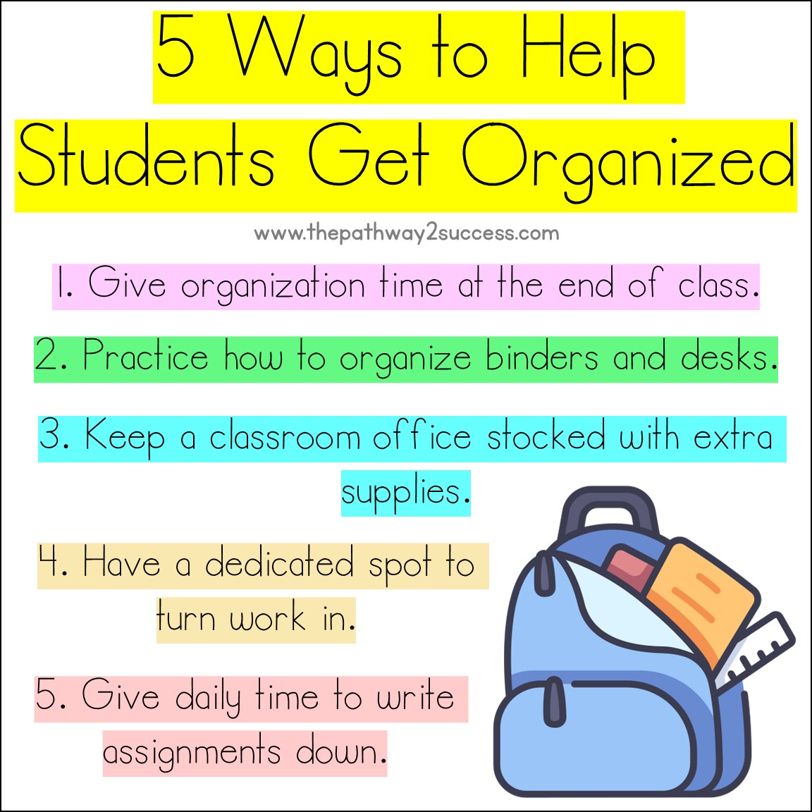 Pathwy2Success's tweet image. Being organized helps students achieve success. We ALL need strategies for organization. Here are a few for the classroom.

#executivefunctioning #executivefunctions