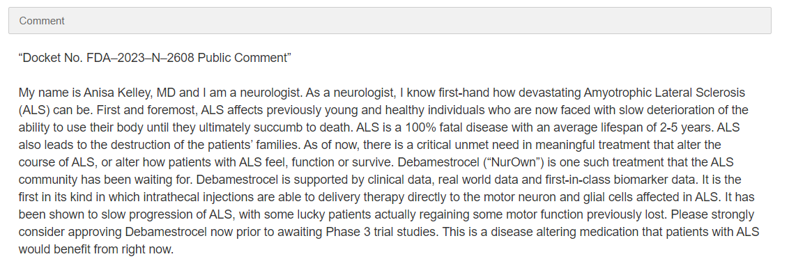 aVoice4ALS's tweet image. Northwestern #neurologist supports #NurOwn's approval:

"#Debamestrocel is supported by clinical data, real world data &amp;amp; first-in-class biomarker data... It has been shown to slow progression of #ALS, with some lucky patients actually regaining some motor function. Please…