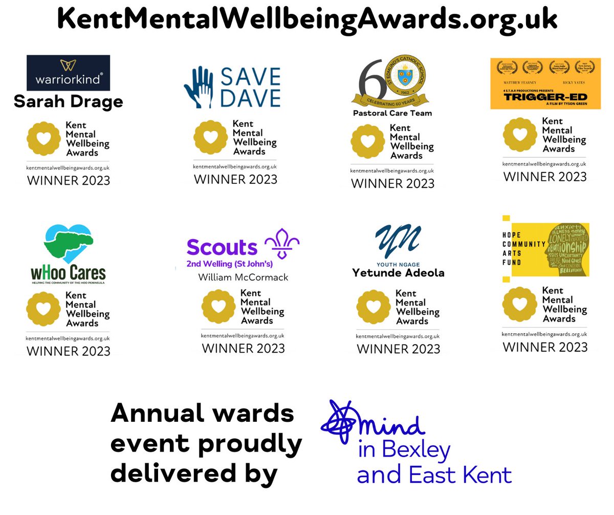 KentMWAwards's tweet photo. Here is the full list of winners for the Kent Mental Wellbeing Awards 2023! https://t.co/reIpdmn22o