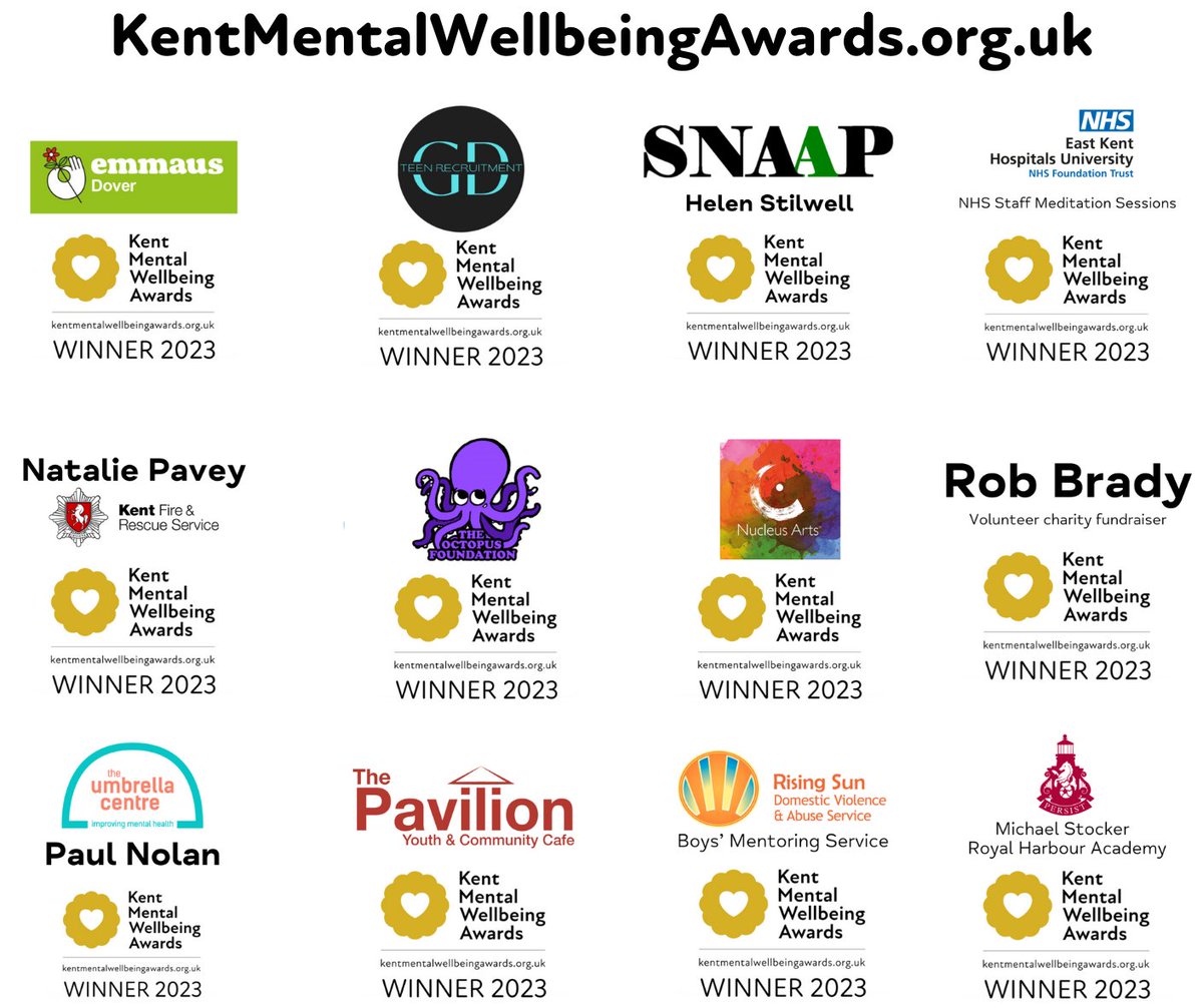 KentMWAwards's tweet photo. Here is the full list of winners for the Kent Mental Wellbeing Awards 2023! https://t.co/reIpdmn22o
