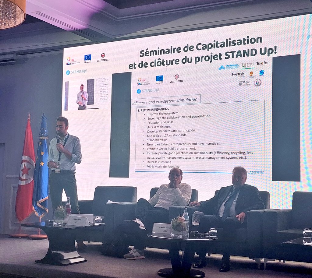 🔹️Why is #ecoinnovation essential for the clothing sector?
🔹️How do #ecoinnovators protect their intelectual property?
🔹️What do #circular textile start ups need the most?

▶️These are some of the ongoing discussions at the #STANDUp final event in Tunis hosted by CETTEX !