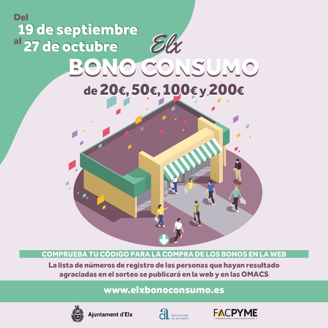 🛍️ Si participaste en el sorteo de los Bonos Consumo de Elche y tu número está comprendido entre el 19.457 y el 22.037, ambos incluidos, o entre el 1 y el 9.549, ambos incluidos, a partir de mañana, 20 de septiembre, podrás acceder a la compra de bonos a través de tu perfil en la