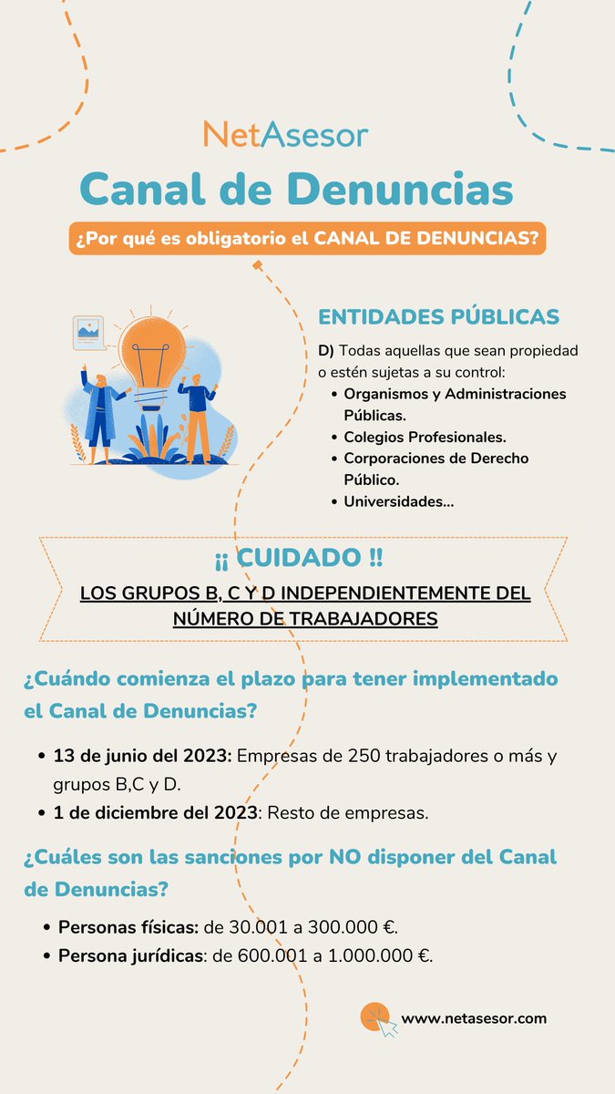 ¿Conoces la nueva ley 2/2023 Protección del Informante y el Canal de Denuncias que es obligatorio tener?
netasesor.com
#canaldedenuncias #netdenuncias #ley2