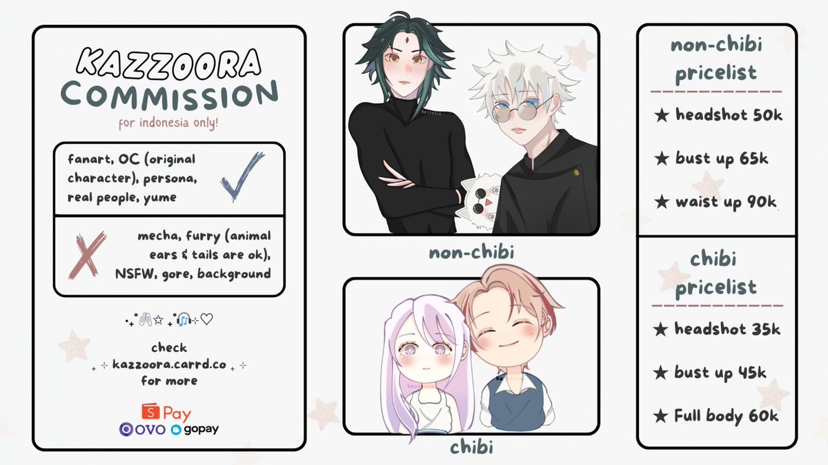 ₊˚⊹ Commission Open !! for ina only ✮

『 any interaction are really appreciated <3 』

DM me if you interested/you want to ask!

Kindly check kazzoora.carrd.co for the complete information! thankyou 𓂃 ࣪˖ ִֶָ𐀔 

#commissionopen #artidn #zonakaryaid #artistindonesia