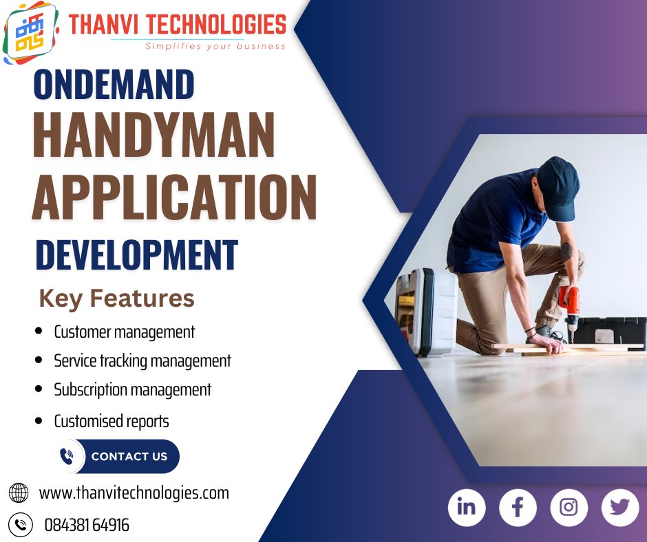 Are you looking for the best On-demand Handyman App Development?
Here, Thanvi Technologies provides the best Ondemand Handyman App Development. 
#ondemand #handymanapp #handymandecor #handymand #handymanoftheyear #handyman  #handymanservice
#Chennai #Coimbatore #Madurai #Salem