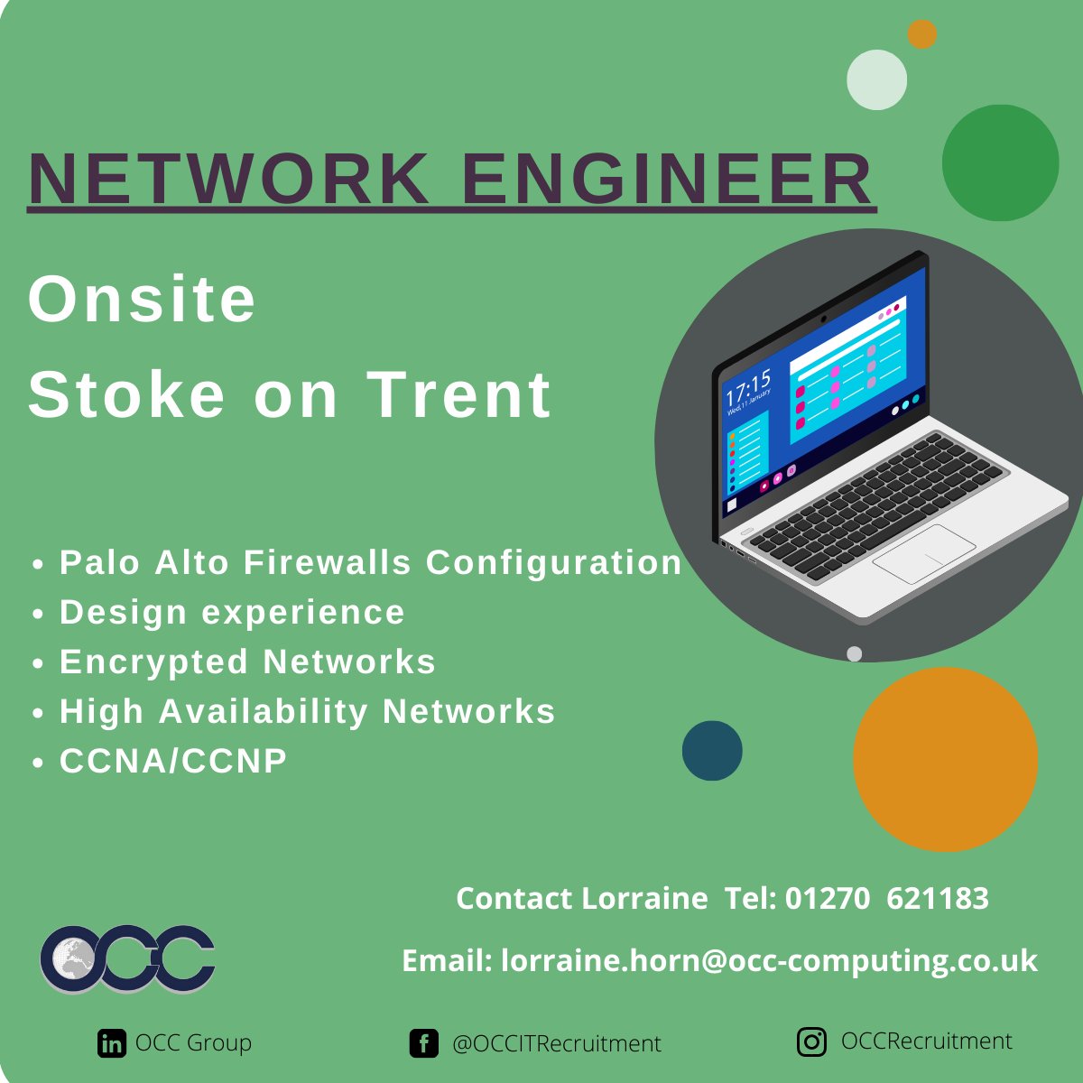OCCRecruitment's tweet photo. ⭐Network Engineer, Onsite - Stoke on Trent ⭐
Get in touch with Lorraine for more information on this great role.  

 01270 621183 / lorraine.horn@occ-computing.co.uk https://t.co/aiNhtQYdiV