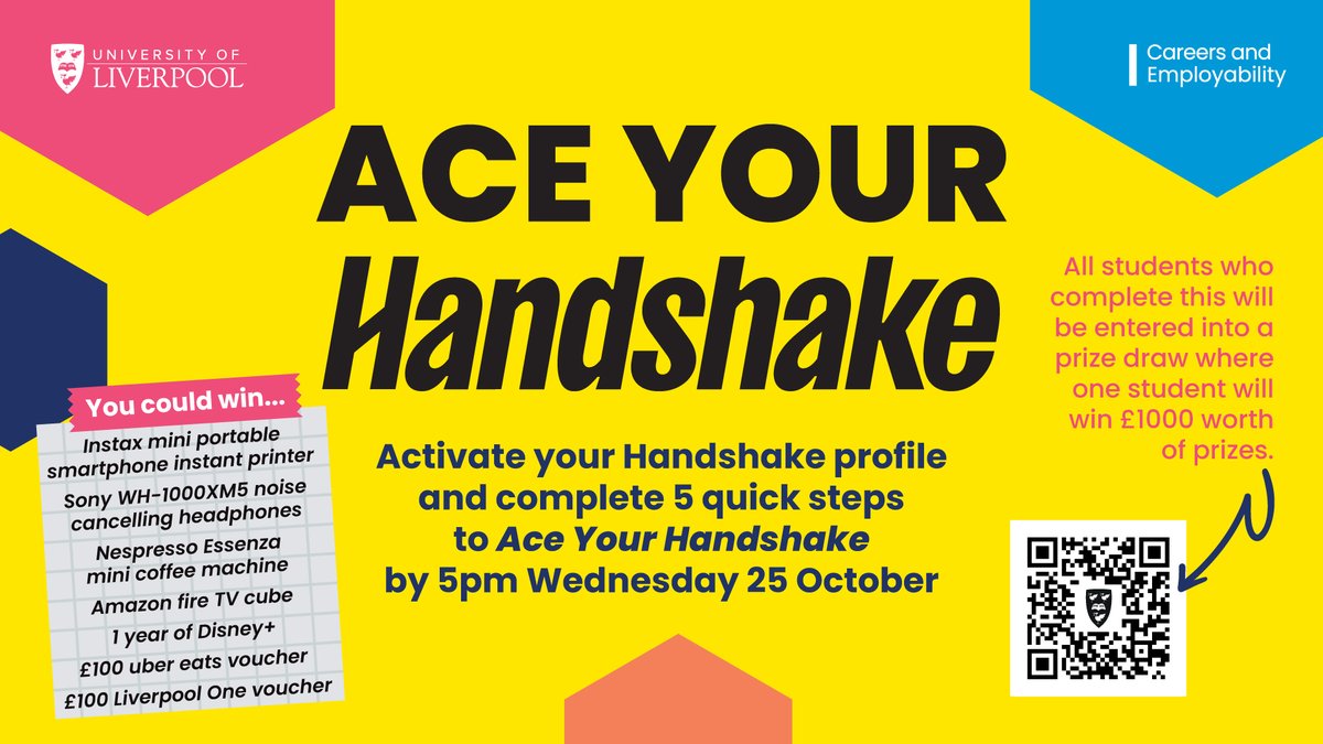 #Handshake is our careers platform, full of exclusive jobs, careers events &amp; resources to help with every stage of the career planning process.

Activate your profile &amp; complete 5 quick steps and you could win a £1000 bundle of #tech!

Ace Your Handshake🔗 bit.ly/aceyourhs23