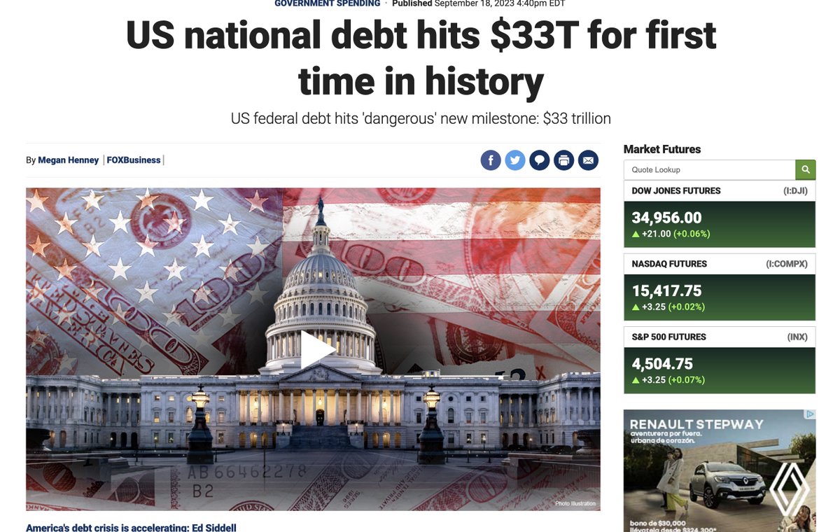 mrsantoscoach's tweet photo. 🇺🇸 Deuda nacional de Estados Unidos supera los 33 trillones por primera vez en la historia. 🚨

Hace un par de meses eran 31.4 trillones, hasta que el Senado aprobó la suspensión del techo de la deuda hasta 2025.

#Bidenomics #Fiat #ponzi https://t.co/XjvpSaqrtw