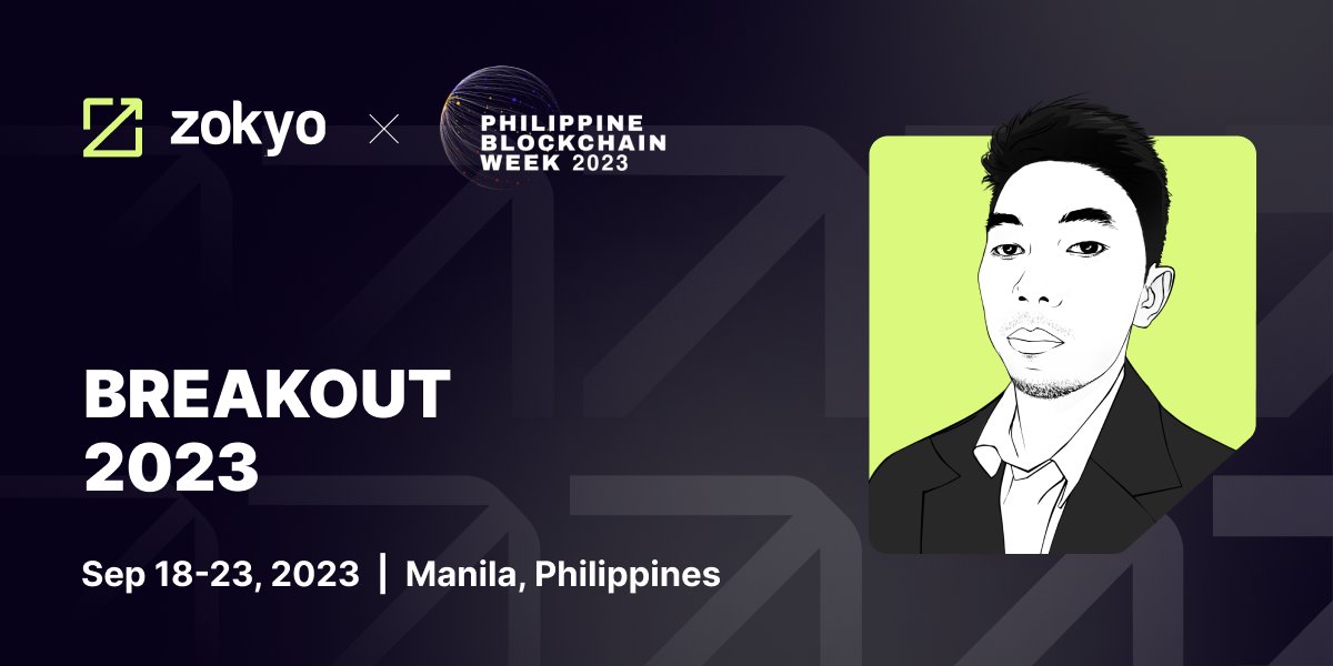 Zokyo will be at @philblockchain!

Our Blockchain Researcher, Peter Cris Nabida (<a href="/Cryp2Pilipinas/">Peter I Zokyo</a>), will be there and is looking forward to talking to all the blockchain freaks.

To arrange a meeting with Peter, shoot him a DM.

#web3 #blockchain