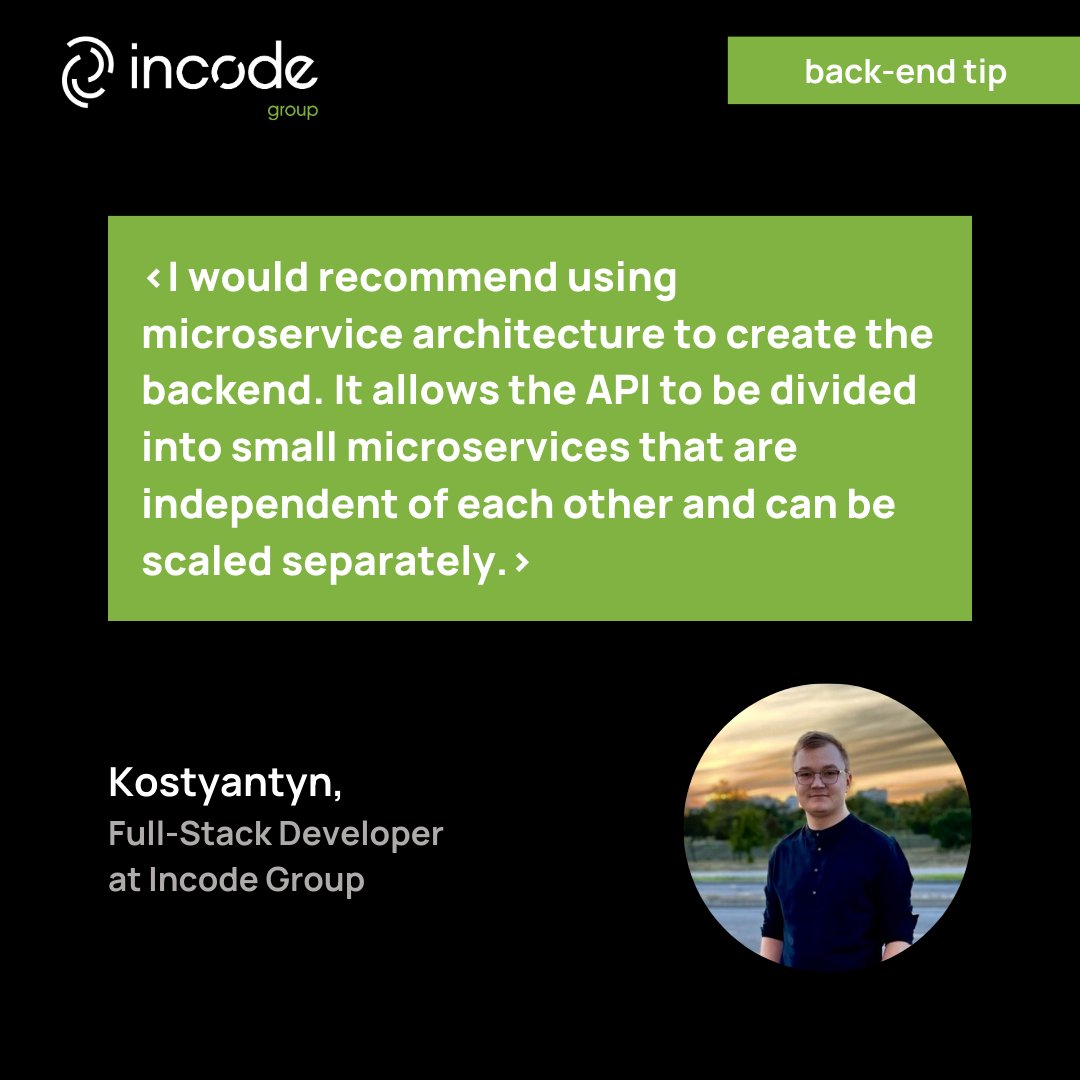 incode_group's tweet image. If you use a #monolith for a large #project, you will need to involve a large number of people to maintain and write new #features. It will make the #work complicated. But with #microservices, you can divide people into teams that will work exclusively with several microservices.