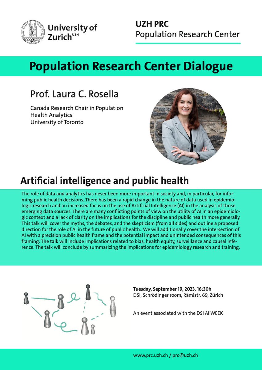 UZH Population Research Center (@uzh_prc) on Twitter photo Don't miss out on the exciting lecture by <a href="/LauraCRosella/">Laura Rosella</a> from Canada! She will talk about "Artificial intelligence and public health". The dialogue will take place at 4:30 pm DSI, Schrƶdinger room, RƤmistr. 69, Zurich. Looking forward to seeing you there! prc.uzh.ch/en/education/d⦠Don't miss out on the exciting lecture by <a href="/LauraCRosella/">Laura Rosella</a> from Canada! She will talk about "Artificial intelligence and public health". The dialogue will take place at 4:30 pm DSI, Schrƶdinger room, RƤmistr. 69, Zurich. Looking forward to seeing you there! prc.uzh.ch/en/education/dā¦