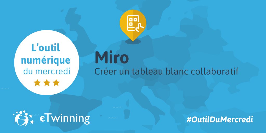 eTwinningFrance's tweet photo. [#OutilDuMercredi]
➡️ Découvrez @MiroHQ (https://t.co/WI9L1K84il) 
Miro est un tableau blanc collaboratif en ligne qui permet de partager des idées entre partenaires. #EdChat #EdTech #EduTech #Education #Educhat #Teacher #profs #edapp #Tice https://t.co/VVbFqrc6q1