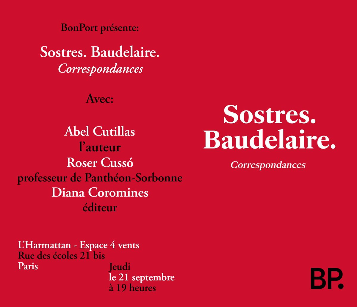 Mais quel dilemme pour jeudi 21 ! Soit la présentation de "Sostres. Baudelaire.Correspondances" de <a href="/Abel_Cutillas/">Abel Cutillas</a> à <a href="/HarmattanParis/">Éditions L'Harmattan</a> (4 Vents) à 19h, soit l'expo #FrancescBordas au <a href="/CecSorbonne/">CECSorbonne</a> <a href="/LettresSorbonne/">Faculté des Lettres Sorbonne Université</a> à 18h30. Ou flâner entre les deux...