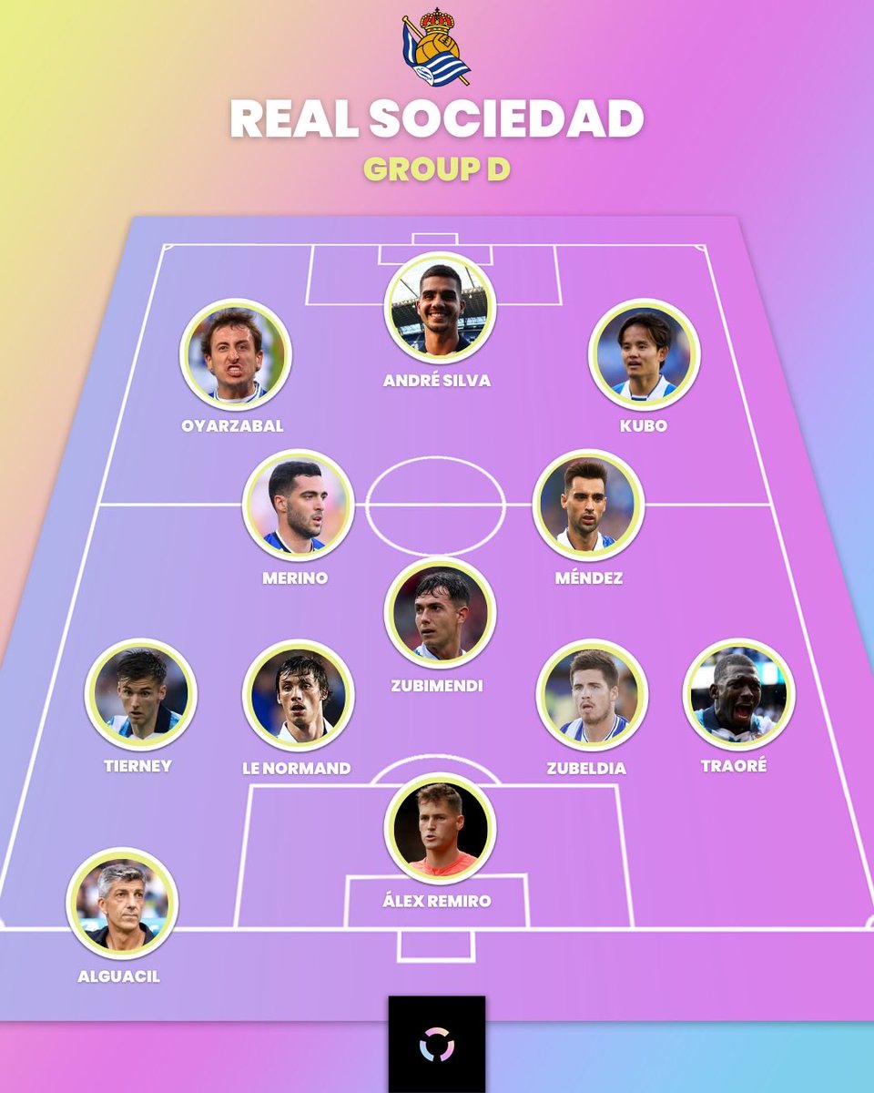 thefootygantry's tweet photo. Real Sociedad 🇪🇸

Manager: Imanol Alguacil 🇪🇸
Captain: Mikel Oyarzabal 🇪🇸
Star Player: Mikel Merino 🇪🇸
One to Watch: Takefusa Kubo 🇯🇵

#reala #erreala #rsdf #ChampionsLeague https://t.co/4oiDTs9OeH