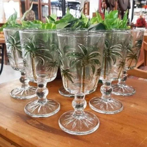 Lyor CJ 6 TAÇAS P/ÁGUA DE VIDRO TROPICAL PALM HAND PAINTING 310ml