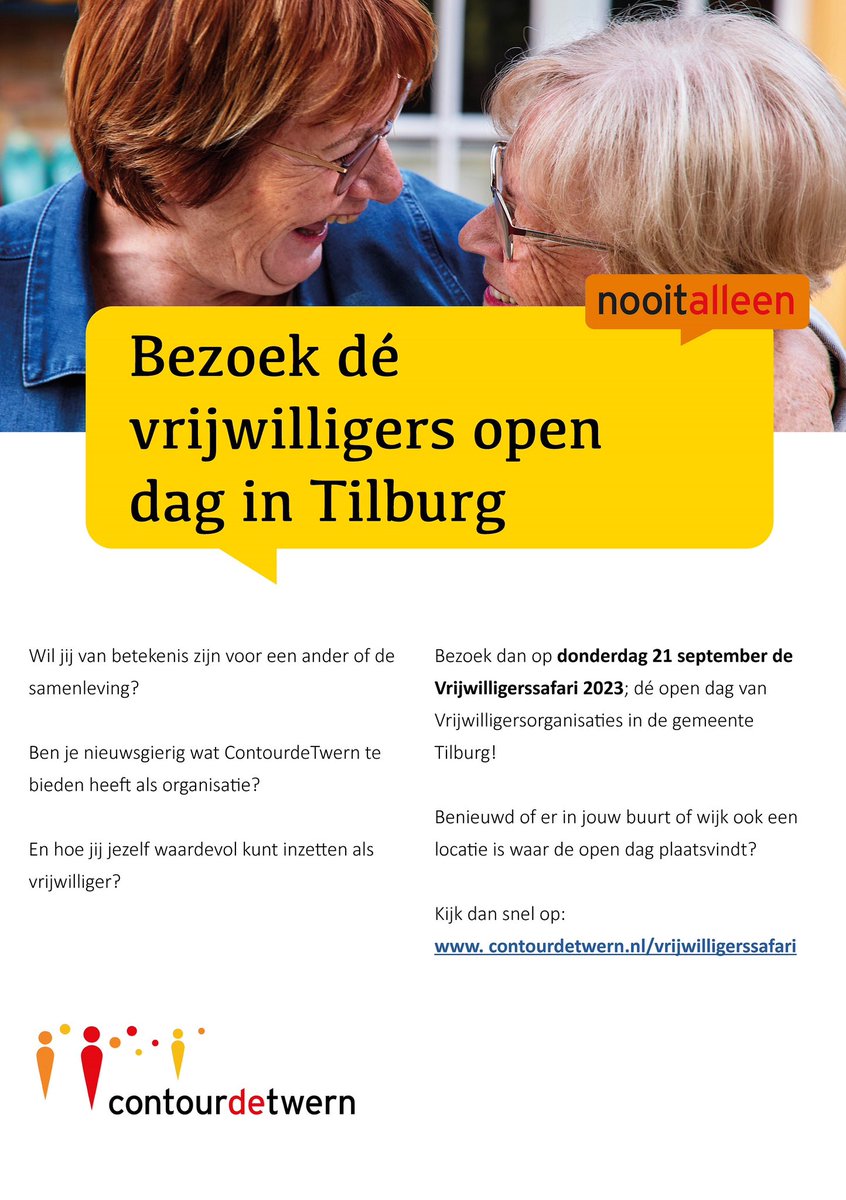 Komende donderdag opendag voor vrijwilligers! Wees welkom, de koffie staat klaar #nooitalleen