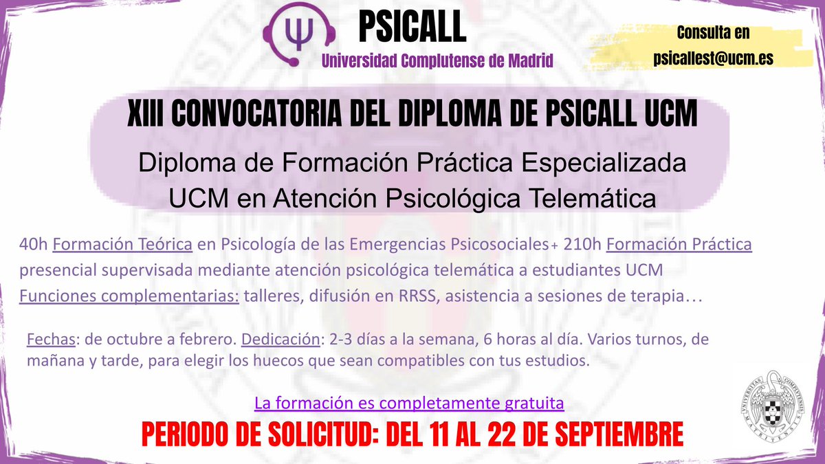 ¡ATENCIÓN! Ampliamos el periodo de inscripción del Diploma de Formación Especializada hasta el viernes 22 de septiembre (último día). ¡Aprovechad para apuntaros!
docs.google.com/forms/d/e/1FAI…