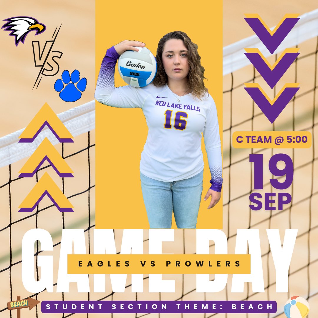 Game day #2 this week 💪🏼 The RLF Eagles take on the TRF Prowlers at home! C team starts @ 5:00!
Student section theme: Beach 🏝️ 

<a href="/RLF_KINDERandVB/">Nicole Gullingsrud</a> <a href="/EagleRebel_630/">EagleRebelActivities</a>