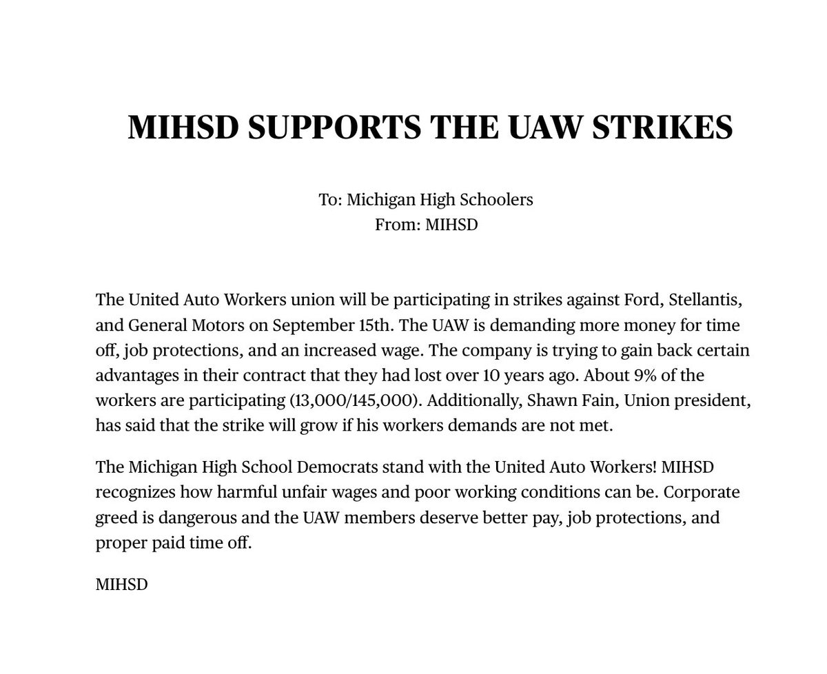 Michigan High School Democrats tweet media