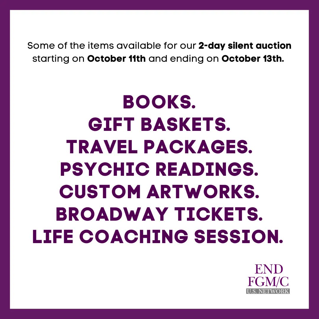 #EXCITINGNEWS! Our #silentauction is just around the corner so get ready to bid on amazing items for a great cause! Check out a sneak peek of what's up for grabs here: buff.ly/48n4aJO

Read more on our latest blogpost here: buff.ly/3Lt18d6

#EndFGM #DayOfTheGirl