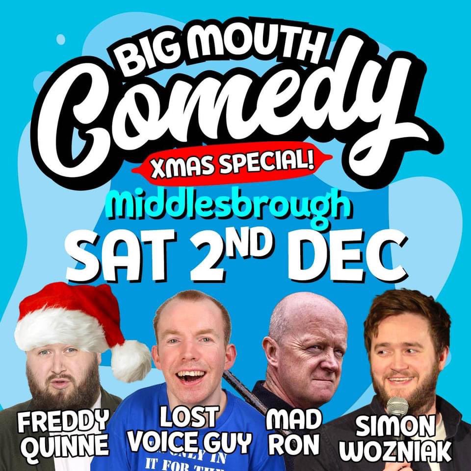 bigmouthcomedy_'s tweet photo. Just look at these line ups! 
Our Xmas shows at @mbro_townhall are always sell outs so this year we've added an extra show! 
Choose your date(s), grab your mates &amp; get those tickets bought! 
And don't forget our NYE Special at Leonardo's Hotel.  
https://t.co/4HIjud40k2 https://t.co/aMPNiT6ubX