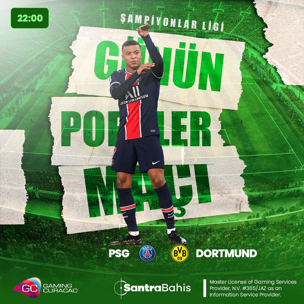 Şampiyonlar Ligi heyecanı #SantraBahis’te sizleri bekliyor. 🔥
Günün senin için seçtiğimiz popüler maçı yüzlerce #bahis seçeneği ve özel oranıyla seni bekliyor.🤑